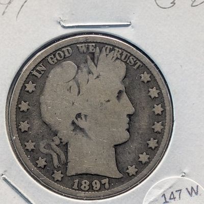 Sale Photo Thumbnail #294: 1897 Barber 90% Silver Half Dollar