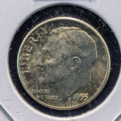 Sale Photo Thumbnail #40: 1955 Roosevelt 90% Silver Dime.