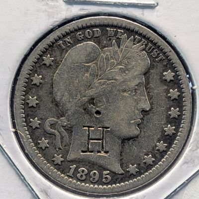 Sale Photo Thumbnail #344: 1895 Barber 90% Silver Quarter - Counter Stamped