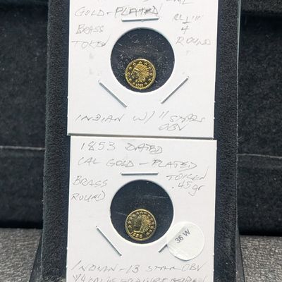 Sale Photo Thumbnail #72: 1853 & 1861 Cal Gold-Plated Token Brass Round