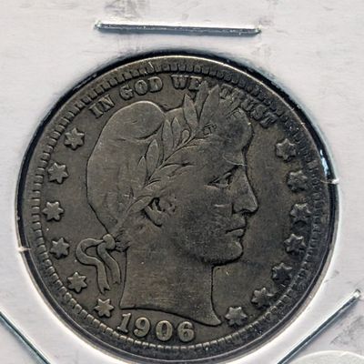 Sale Photo Thumbnail #368: 1906 Barber 90% Silver Quarter