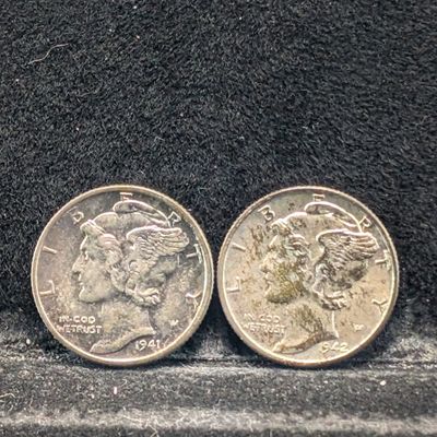Sale Photo Thumbnail #295: 1941 & 1942 Mercury 90% Silver Dimes