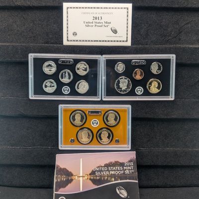 Sale Photo Thumbnail #191: 2013-S U.S. Mint Silver Proof Set with ATB Quarters, Presidential Dollars and Sacagawea Dollar in OGP w/ COA - Includes (7) 90% Silver Coins