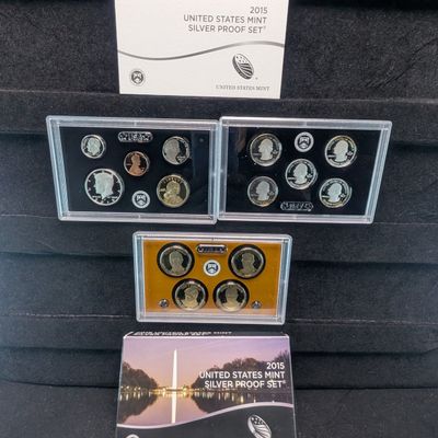 Sale Photo Thumbnail #115: 2015-S U.S. Mint Silver Proof Set with ATB Quarters, Presidential Dollars and Sacagawea Dollar in OGP w/ COA - Includes (7) 90% Silver Coins