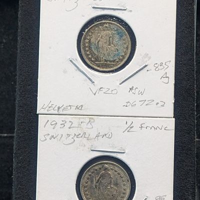 Sale Photo Thumbnail #114: 1932-B & 1921-B Switzerland 1/2 Francs, 83.5% Silver, 2.5g