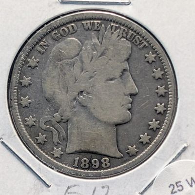 Sale Photo Thumbnail #50: 1898 Barber 90% Silver Half Dollar