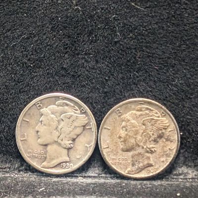 Sale Photo Thumbnail #333: 1930 & 1937 Mercury 90% Silver Dimes