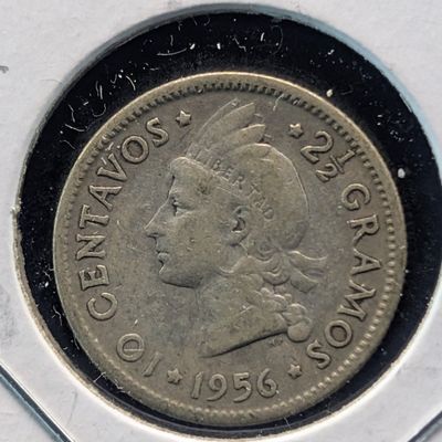 Sale Photo Thumbnail #134: 1956 Dominican Republic 10 Centavos, 90% Silver, 2.5g