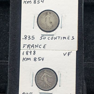 Sale Photo Thumbnail #53: 1898 & 1900 French 50 Centimes, .835 Silver - 2.5g Each