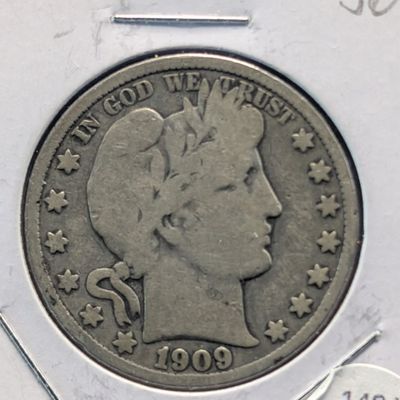 Sale Photo Thumbnail #296: 1909-S Barber 90% Silver Half Dollar
