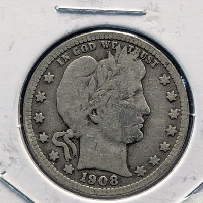 Sale Photo Thumbnail #374: 1908-S Barber 90% Silver Quarter