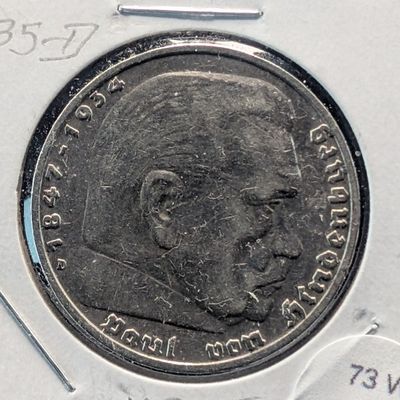 Sale Photo Thumbnail #146: 1935 Germany 5 Reichsmark, 90% Silver, 13.88g
