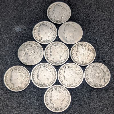 Sale Photo Thumbnail #225: (2) No Dates, 1904, 1906, (2) 1907, 1908, 1910, 1911, & (2) 1912 Liberty Head V Nickels