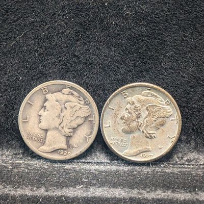 Sale Photo Thumbnail #11: 1927 & 1929 Mercury 90% Silver Dimes