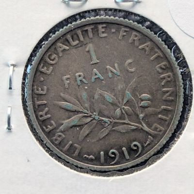 Sale Photo Thumbnail #213: 1919 France 1 Franc, .835 Silver, 5g