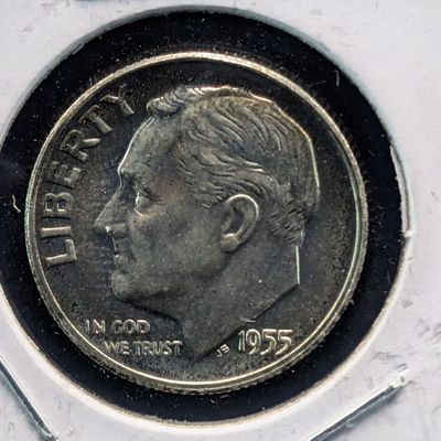 Sale Photo Thumbnail #340: 1955 Roosevelt 90% Silver Dime - Full Bands