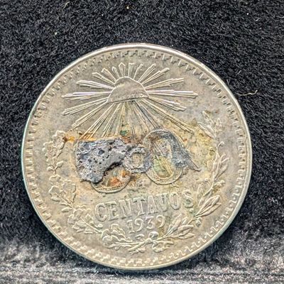 Sale Photo Thumbnail #257: 1939 Mexico 50 Centavos, 72% Silver, 8.33g - Damaged On Reverse