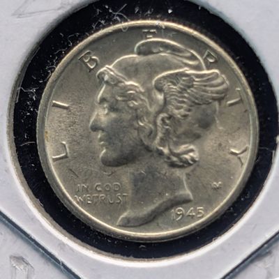 Sale Photo Thumbnail #322: 1945-S Mercury 90% Silver Dime - Micro