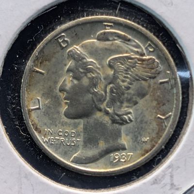 Sale Photo Thumbnail #308: 1937-D Mercury 90% Silver Dime - Full Bands