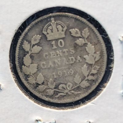 Sale Photo Thumbnail #227: 1919 Canada 10 Cents, .925 Silver, 2.324g