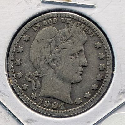 Sale Photo Thumbnail #366: 1904 Barber 90% Silver Quarter