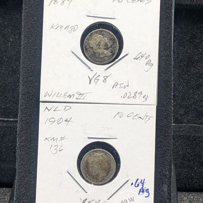 Sale Photo Thumbnail #118: 1889 & 1904 Netherlands 10 Cents, 64% Silver, 1.4g