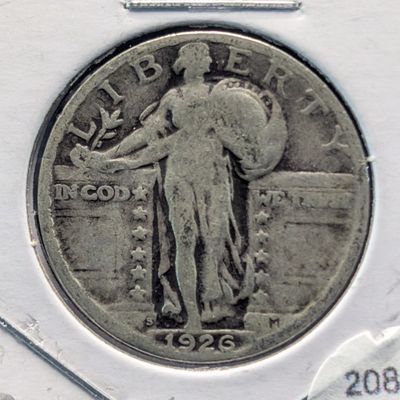 Sale Photo Thumbnail #408: 1926-S Standing Liberty 90% Silver Quarter - T-2