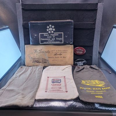 Sale Photo Thumbnail #35: 4 Vintage Bank Bags, A Bob Evans Coffee Bag and A Vintage Red Rubber Squeeze Coin Purse