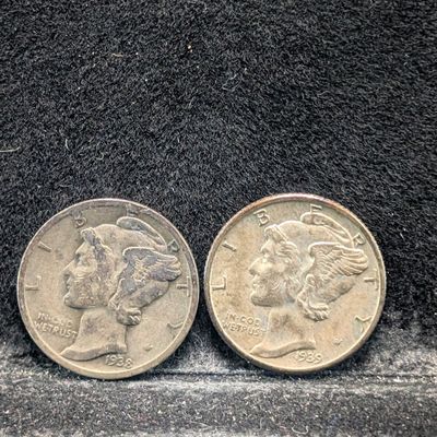 Sale Photo Thumbnail #171: 1938-S & 1939 Mercury 90% Silver Dimes
