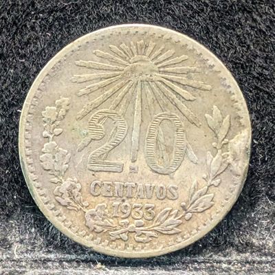 Sale Photo Thumbnail #335: 1933 Mexico 20 Centavos, .720 Silver, 3.33g