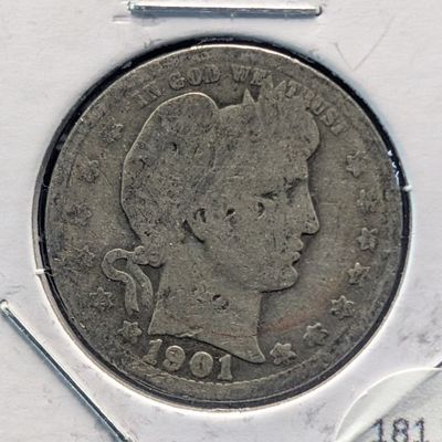Sale Photo Thumbnail #362: 1901-O Barber 90% Silver Quarter