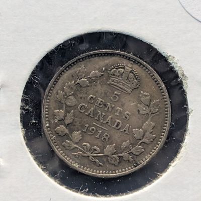 Sale Photo Thumbnail #303: 1918 Canada 5 Cents, .925 Silver, 1.167g