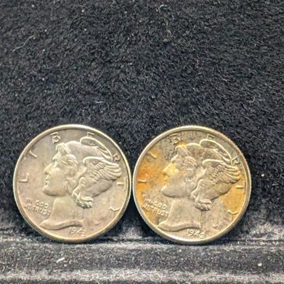Sale Photo Thumbnail #329: 1942 & 1943 Mercury 90% Silver Dimes