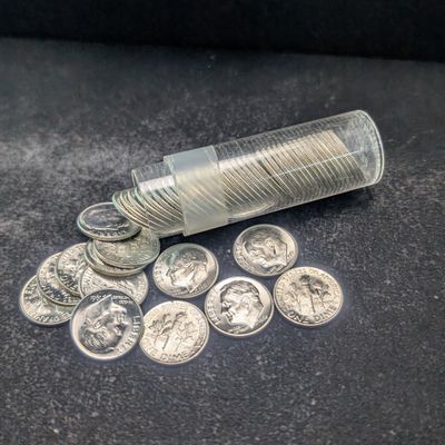 Sale Photo Thumbnail #239: (50) 1961 Roosevelt Dimes, All Are 90% Silver, Gem BU