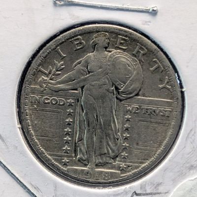 Sale Photo Thumbnail #396: 1918 Standing Liberty 90% Silver Quarter