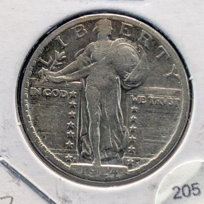 Sale Photo Thumbnail #405: 1924-S Standing Liberty 90% Silver Quarter - T-2a