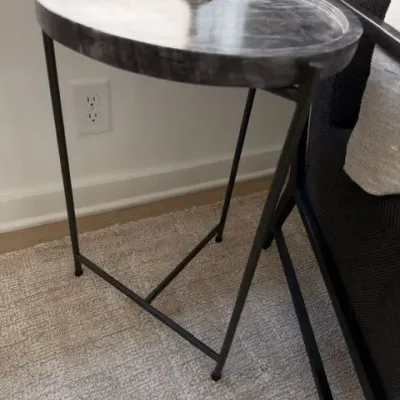 Mercana gray marble-top side table, black metal base