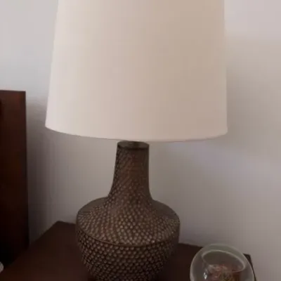 Textured ceramic table lamp, white drum shade