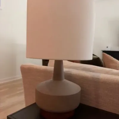 West Elm wood and ceramic table lamp, linen shade