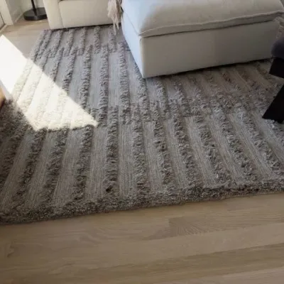 Textured striped shag area rug, gray