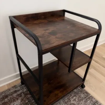 Rustic wood and metal rolling cart
