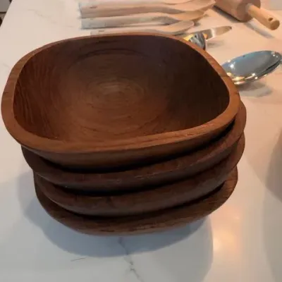 Square carved wood bowls, set of 4