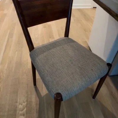 Wood dining chair with striped upholstered seat