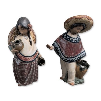 Sale Photo Thumbnail #356: 2pc Lladro Gres Porcelain Figurines, Pepita with Sombrero 01012140 & Pedro with a Jug 01012141