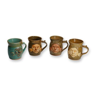 Sale Photo Thumbnail #302: Goldenware Pottery, Whimsical Face Mugs