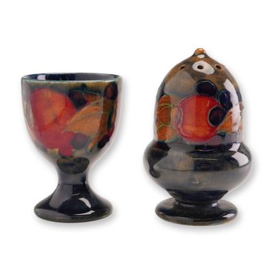 Sale Photo Thumbnail #115: 2pc Moorcroft Pottery Saltshaker and Egg Cup, Pomegranate