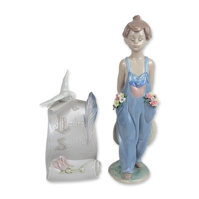 Sale Photo Thumbnail #388: 2pc Lladro Collectors Society Porcelain Figurine and Plaque, Pocket Full of Wishes 7650 and Art