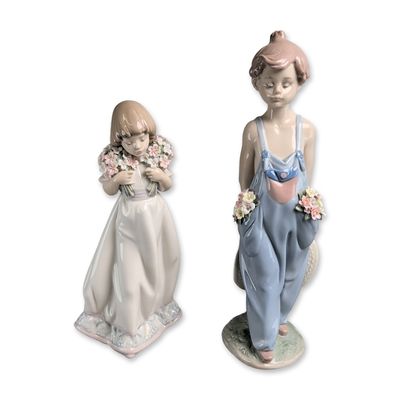 Sale Photo Thumbnail #17: 2pc Lladro Porcelain Figurines, Pocket Full of Wisher 01007650 & Spring Bouquets 01007603