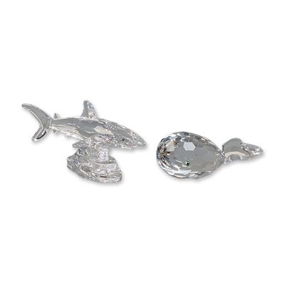 Sale Photo Thumbnail #248: 2pc Swarovski Silver Crystal Figurines, Baby Shark and Smiley Whale