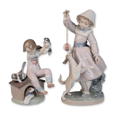 Sale Photo Thumbnail #36: Two Lladro Glazed Porcelain Figurines, Pick of the Litter 01007621 & Teasing the Dog 01005078